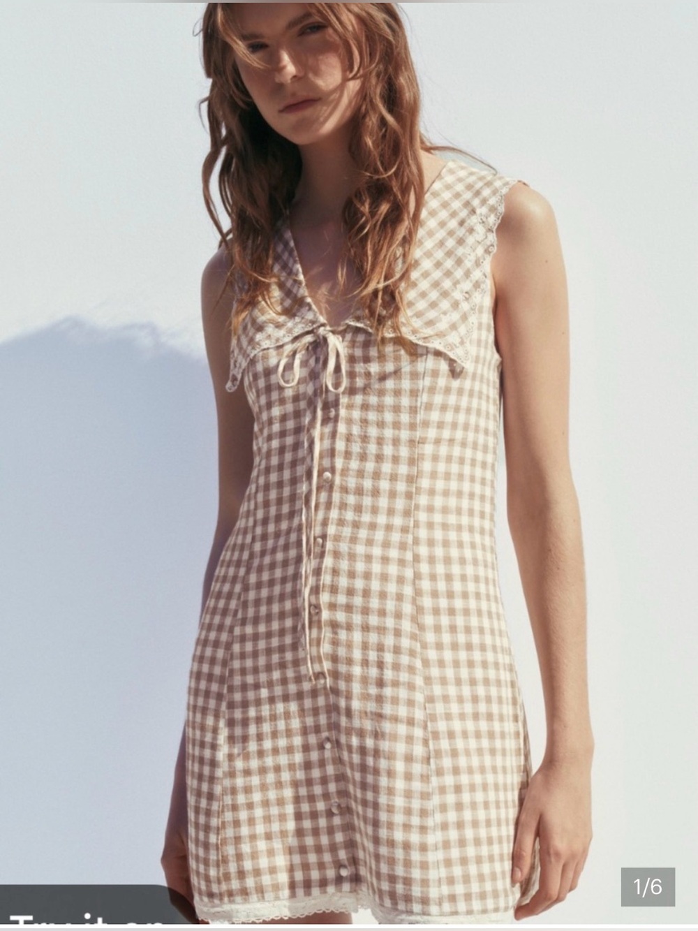 Zara Gingham Mini Dress with Tie Collar